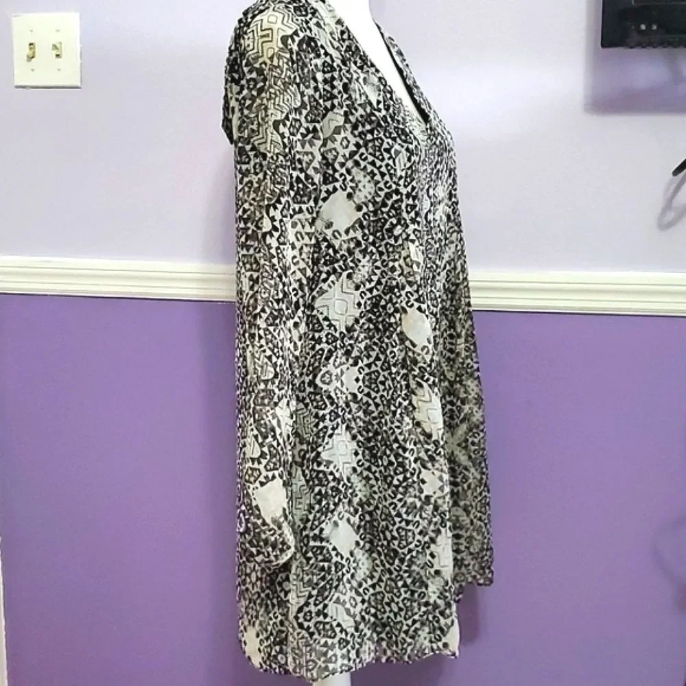 BCBGeneration Black Boho Long Sleeve Back Opening & Bow Shift Mini Dress S